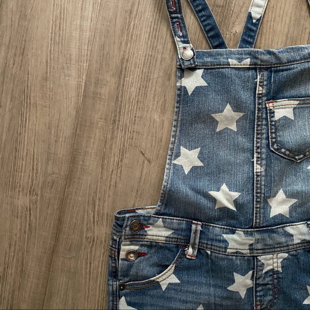 Cat Jack— Denim overalls— girls, size 10/12, large Star pattern, With stretch